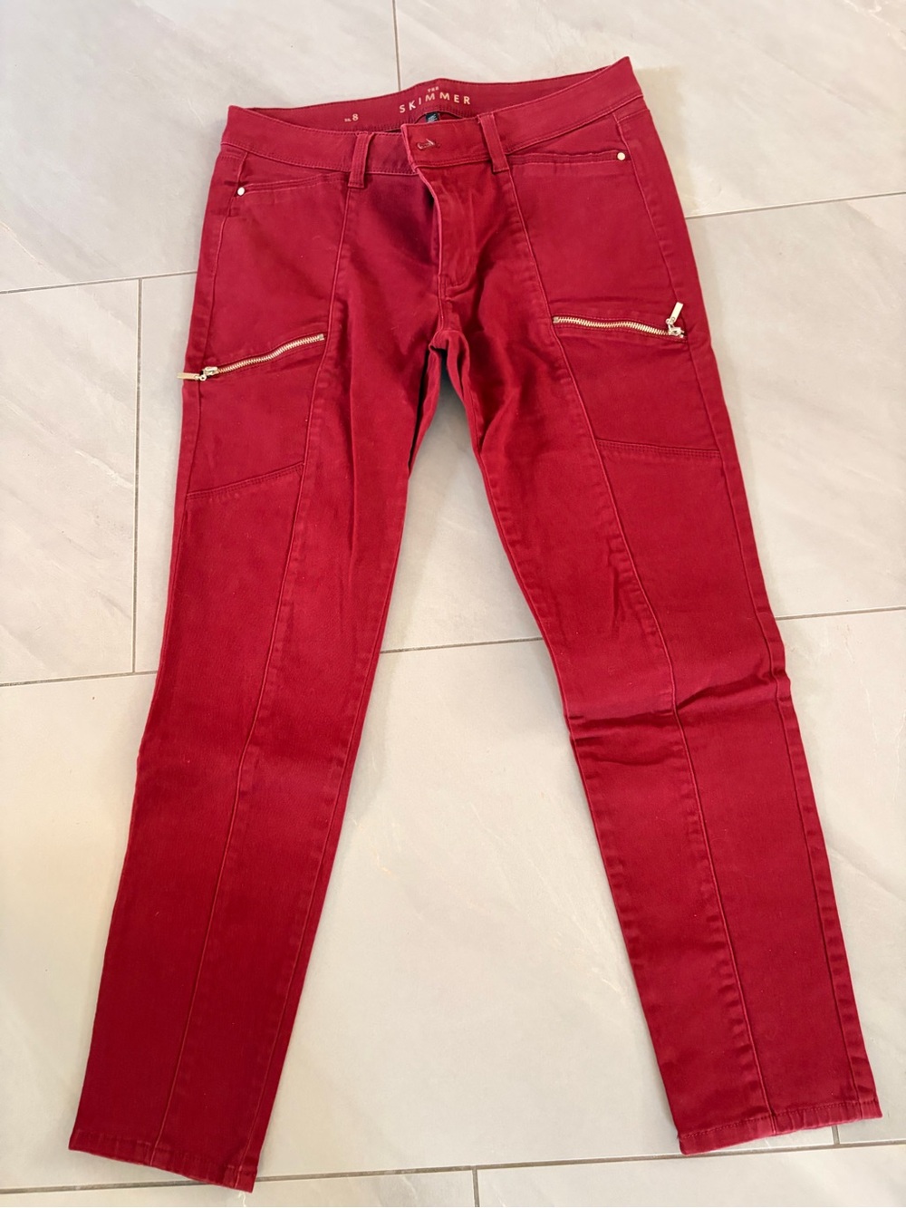 White House Black Market deep Red Women's Zip-Pocket Skinny Jeans